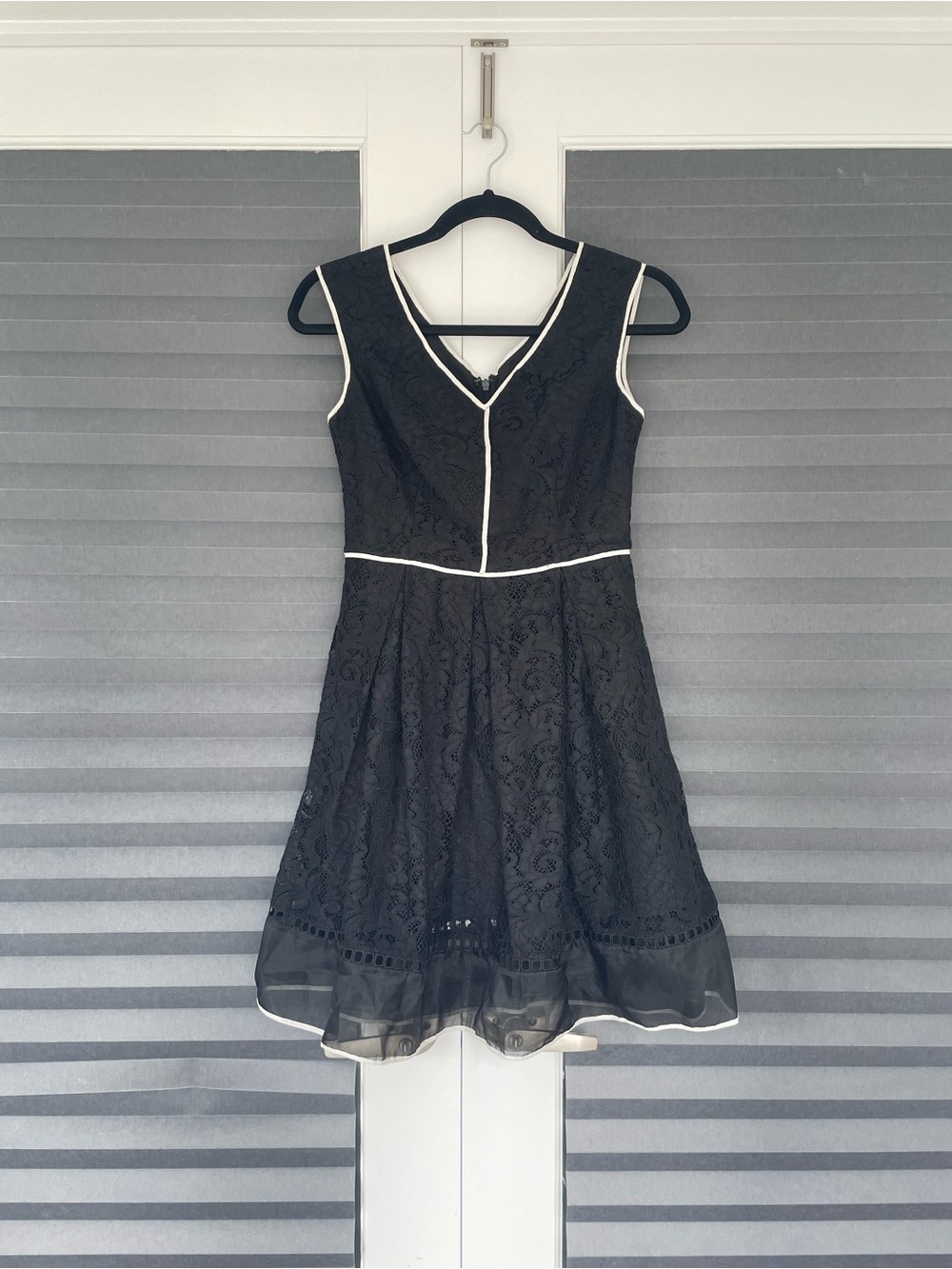 Black Lace A-Line Dress with Contrast Trim